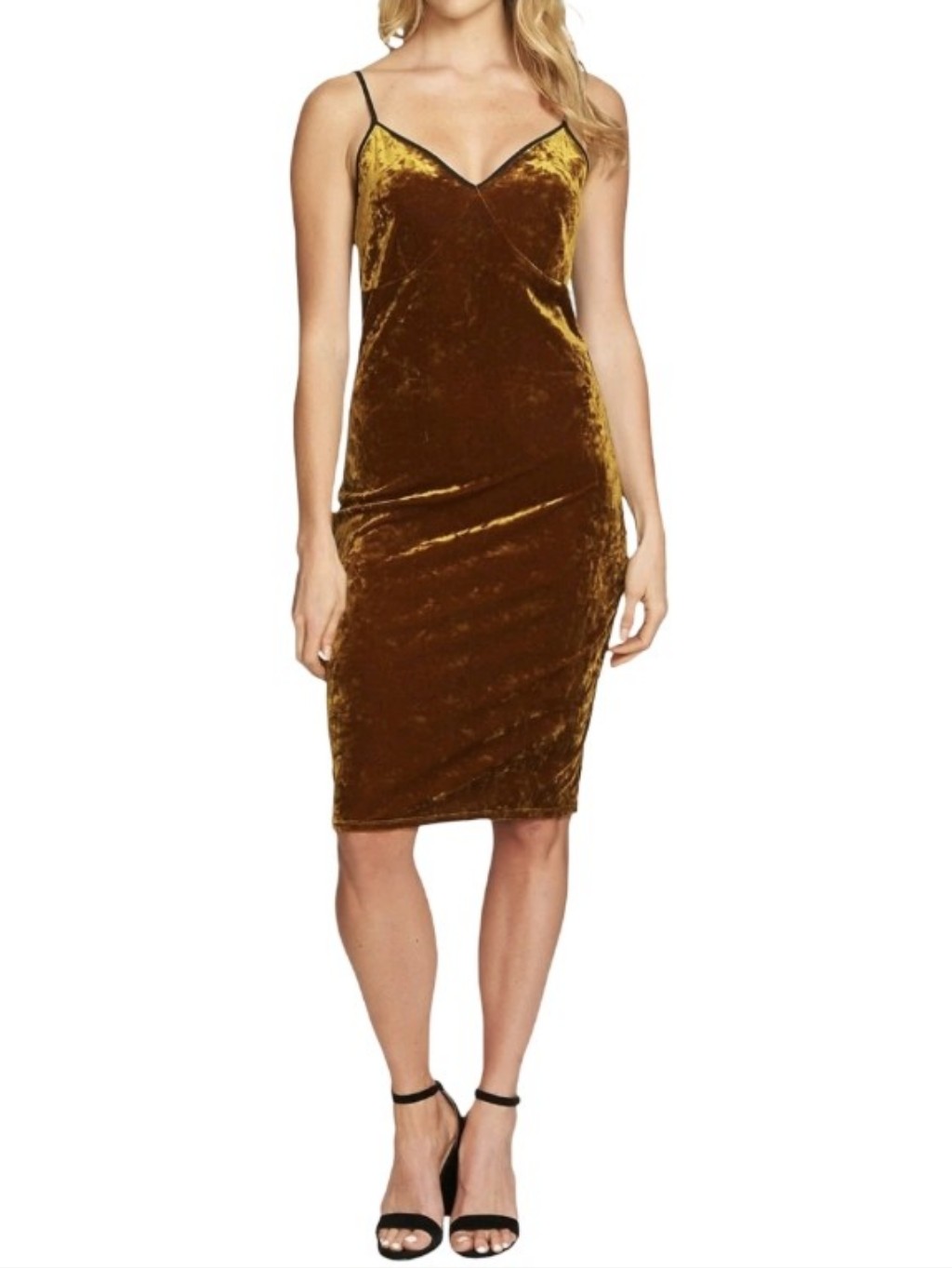 1.State The Nomad Crushed Velvet Slip Dress In Deep Gold